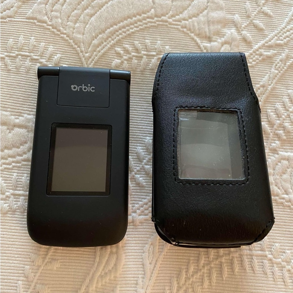 Orbic Black Flip Phone with Leather Case